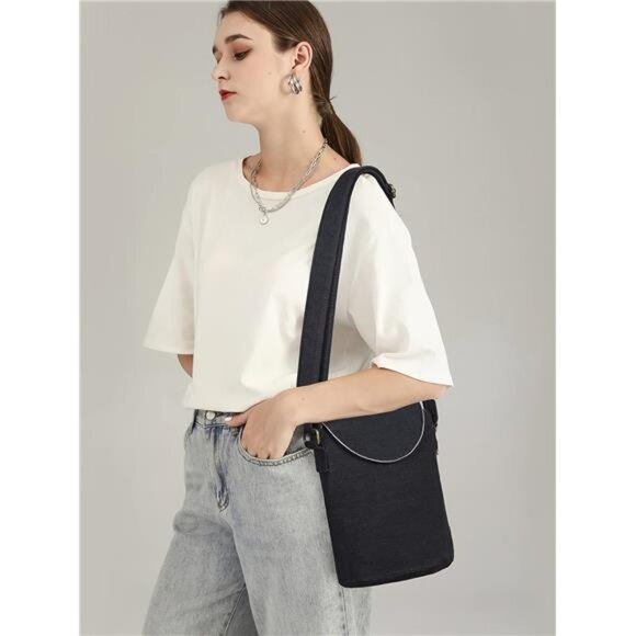 Women's Retro Small Size Canvas Shoulder Bag Black#2 - Picture 6 of 6